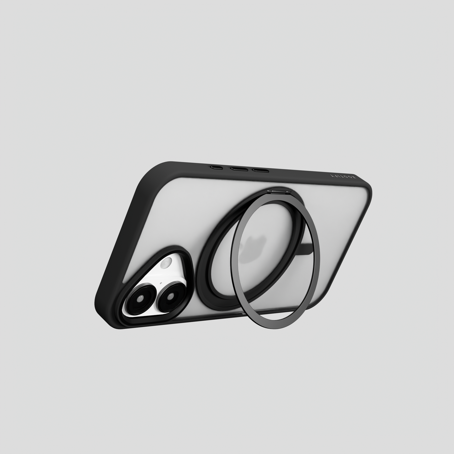 Orbit Grip –  Black 360° Tactile O-Stand Clear Transparent Case for iPhone 16