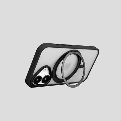 Orbit Grip –  Black 360° Tactile O-Stand Clear Transparent Case for iPhone 16