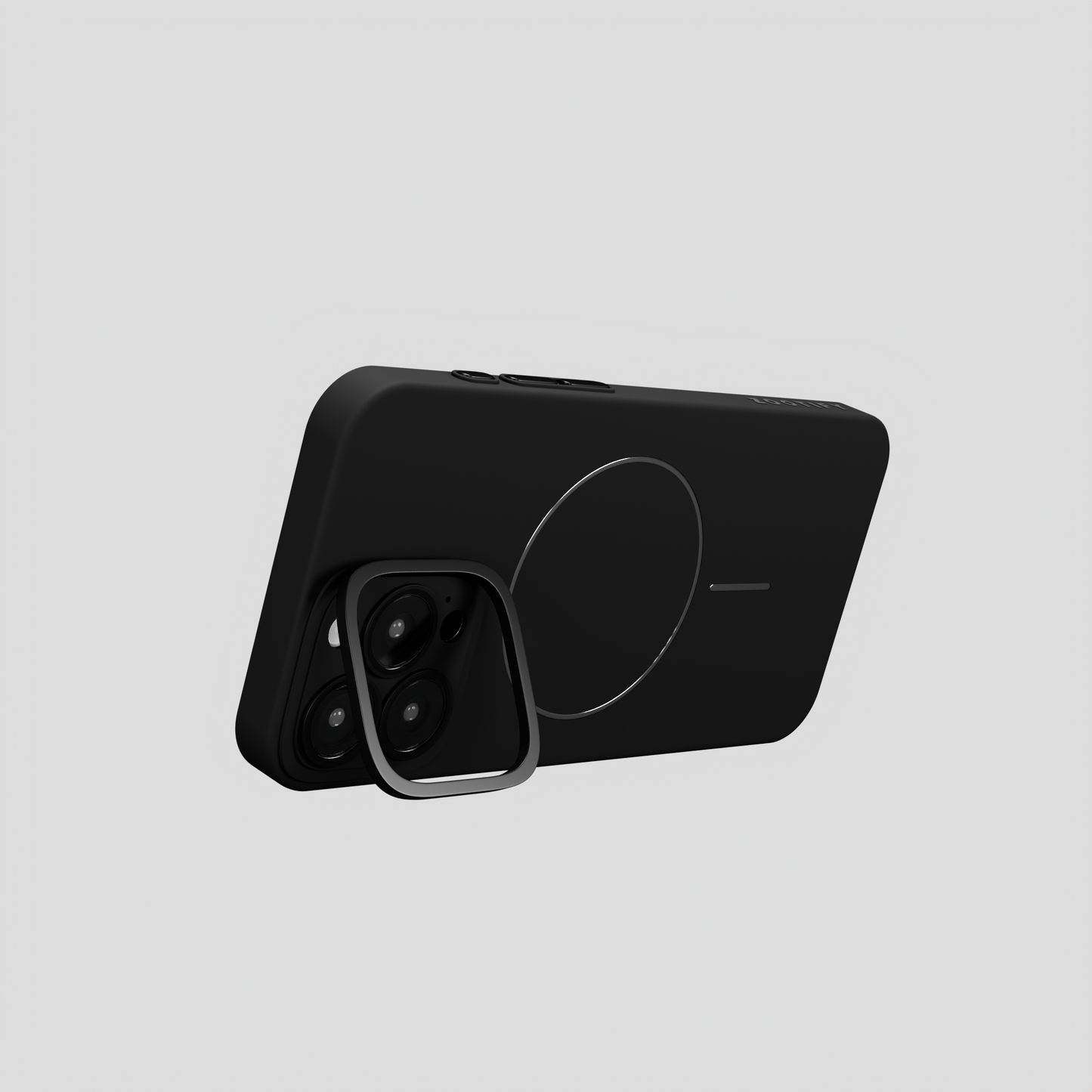 CamSafe – Black Minimal phone case with Kickstand & LensGuard for iPhone 16 pro