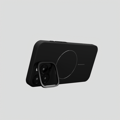 CamSafe – Black Minimal phone case with Kickstand & LensGuard for iPhone 16 pro