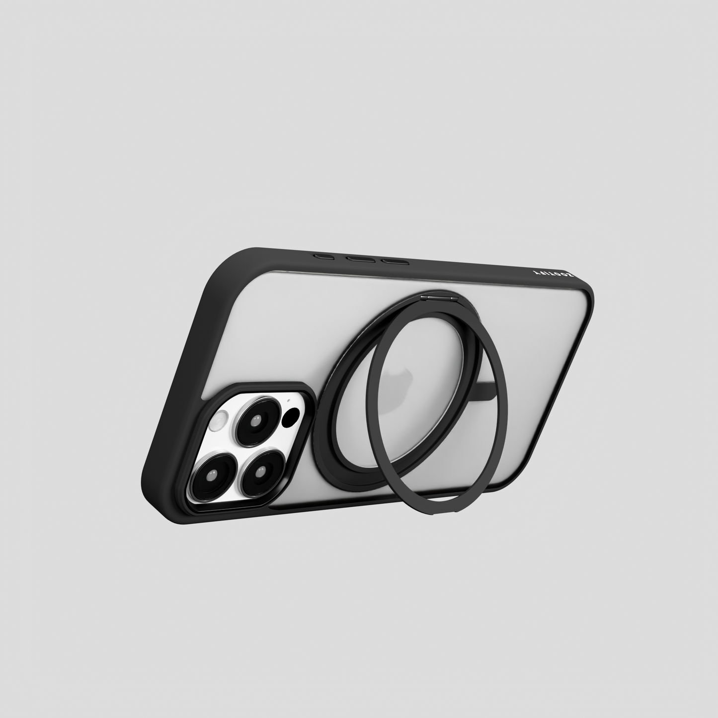Orbit Grip –  Black 360° Tactile O-Stand Clear transparent Case for iPhone 16 pro