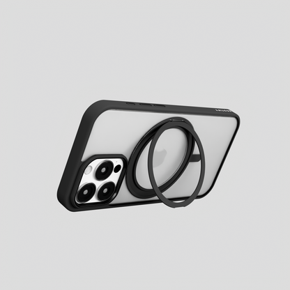 Orbit Grip –  Black 360° Tactile O-Stand Clear transparent Case for iPhone 16 pro