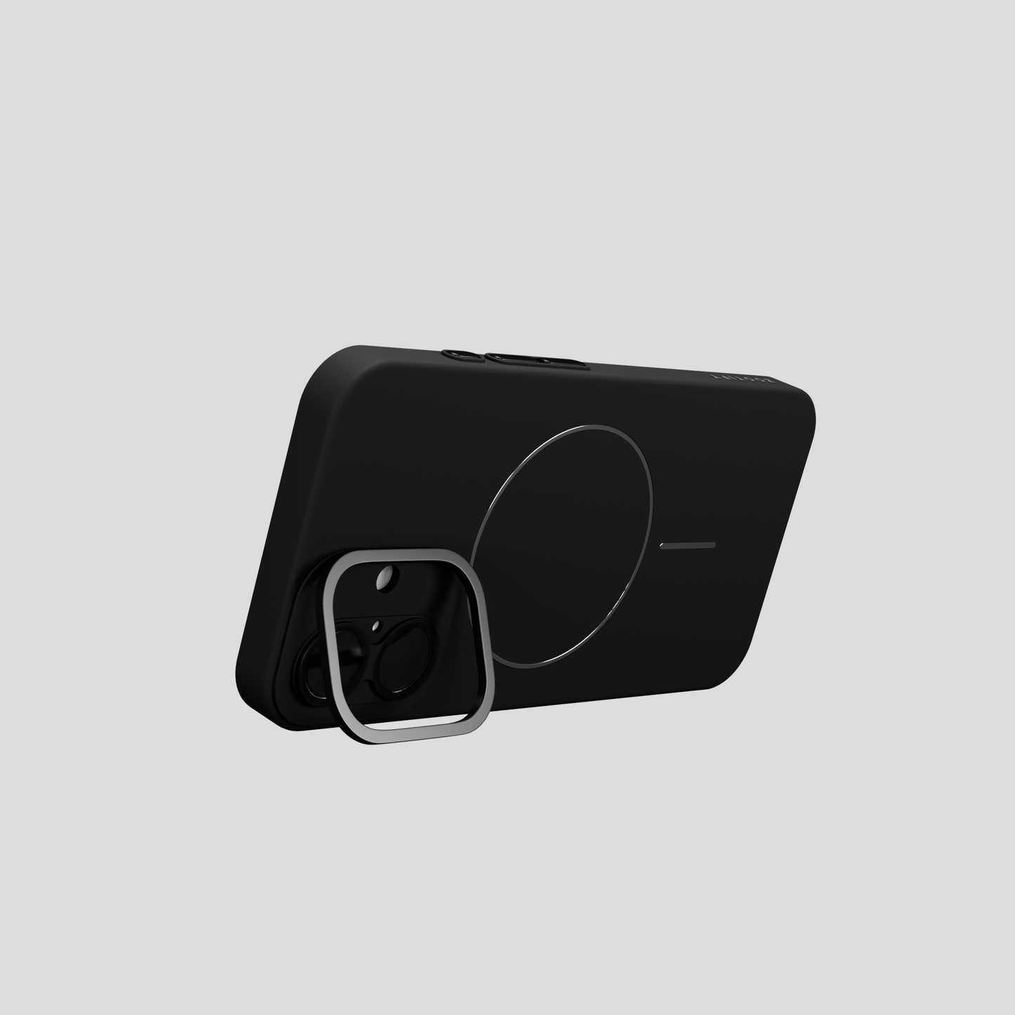 CamSafe –  Black Minimal phone case with Kickstand & LensGuard for iPhone 16