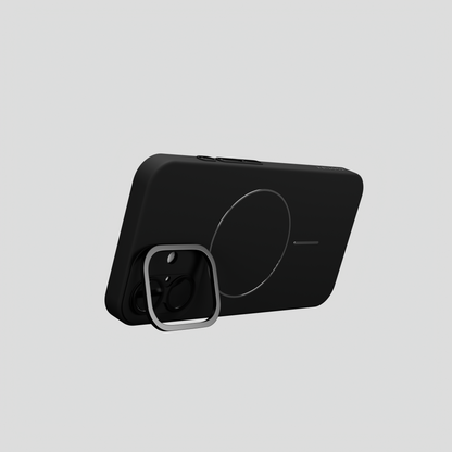 CamSafe –  Black Minimal phone case with Kickstand & LensGuard for iPhone 16