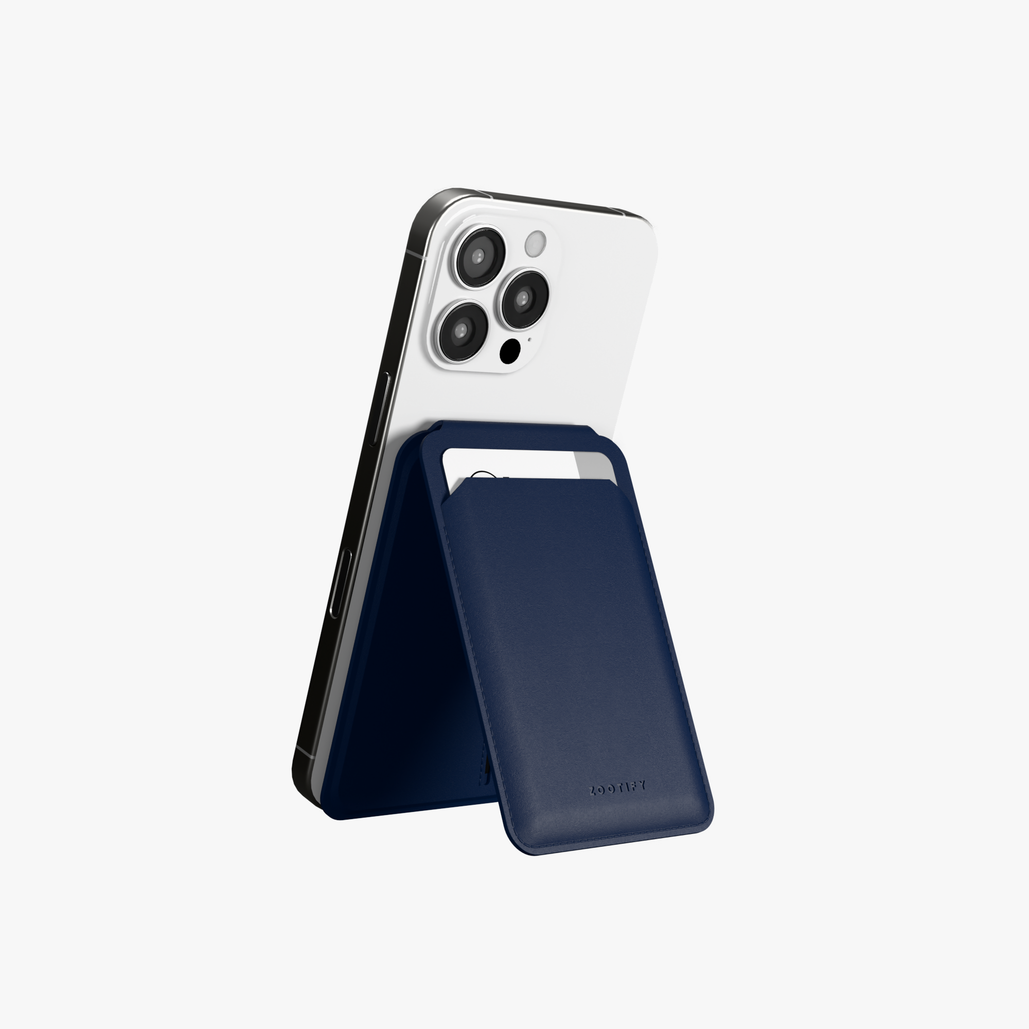 MagSafe Wallet – Navy Blue Premium Leatherite Slim Card Holder with Stand