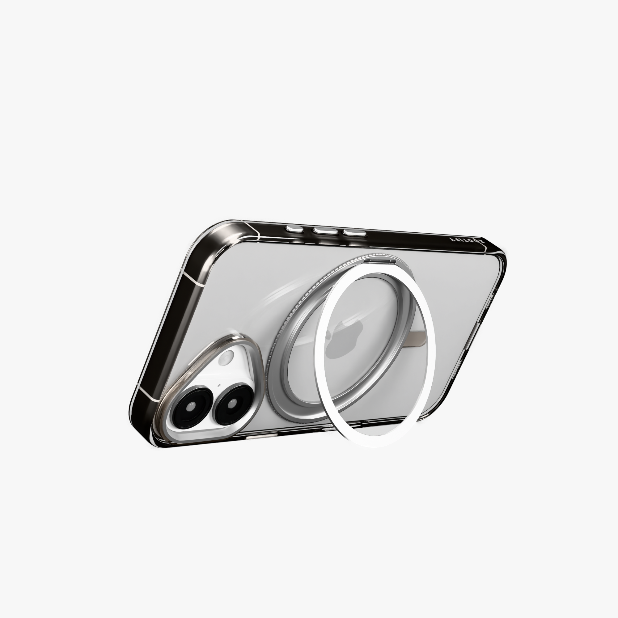 Orbit Grip –  Clear-Silver 360° Tactile O-Stand Clear Transparent Case for iPhone 16