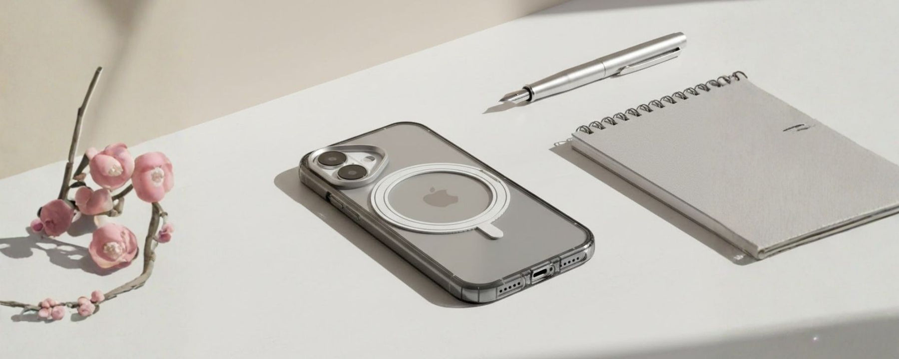 Orbit Grip –  Clear-Silver 360° Tactile O-Stand Clear Transparent Case for iPhone 16 banner 1