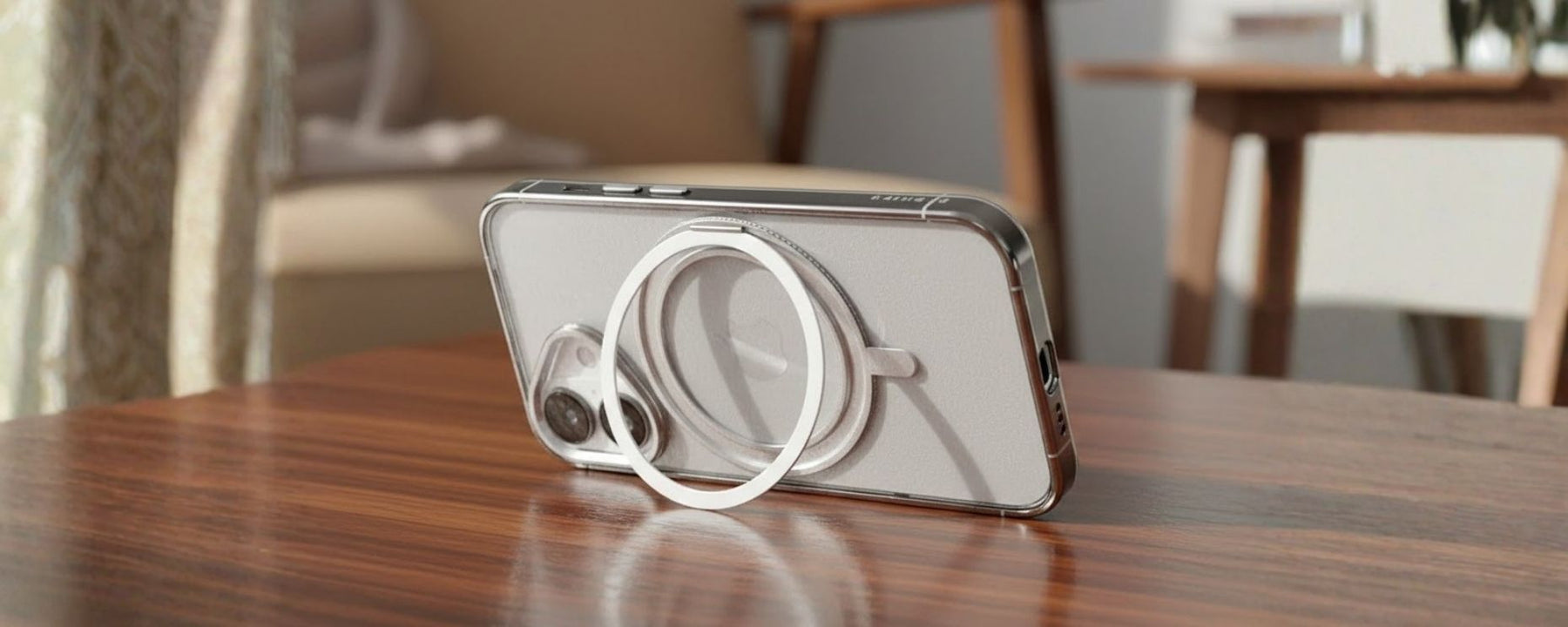 Orbit Grip –  Clear-Silver 360° Tactile O-Stand Clear Transparent Case for iPhone 16 banner 3