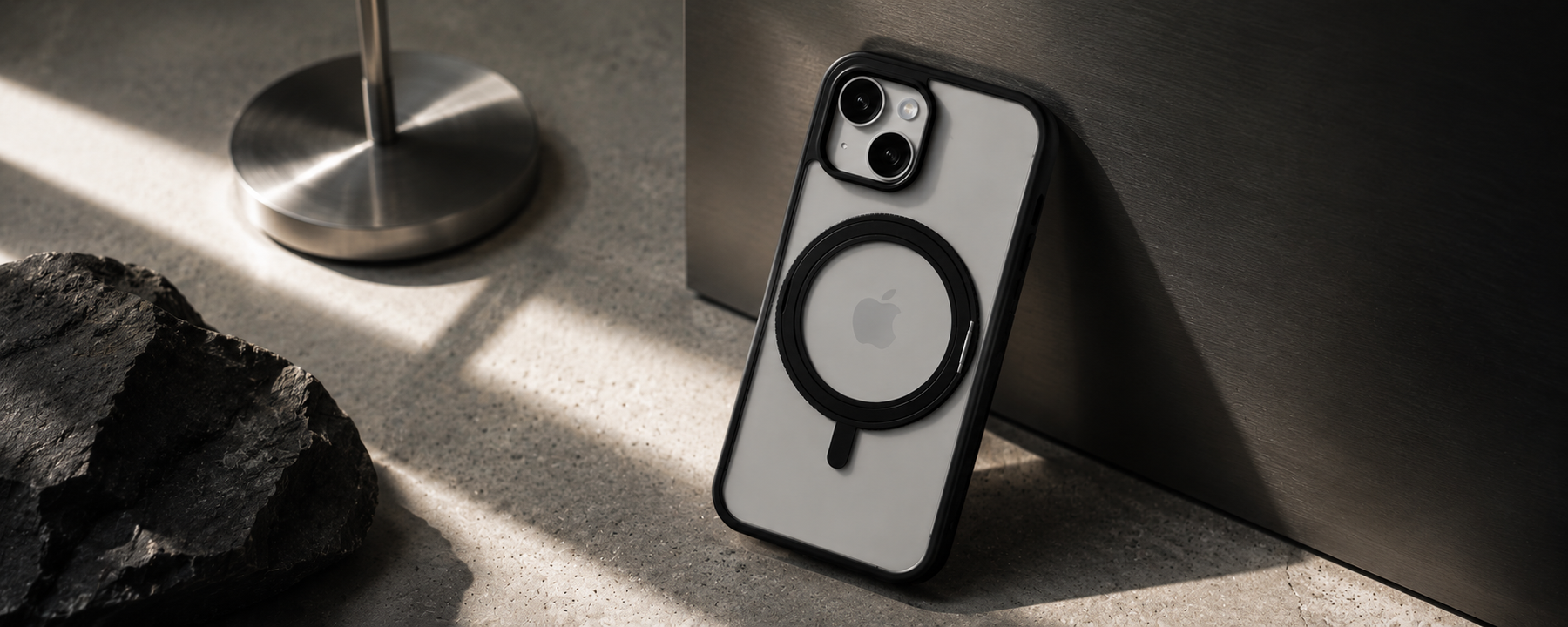 Orbit Grip – Black 360° Tactile O-Stand Clear transparent Case for iPhone 15 banner 2