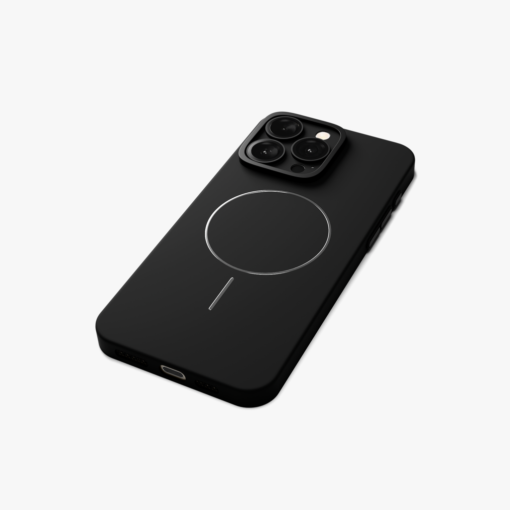 CamSafe – Black Minimal phone case with Kickstand & LensGuard for iPhone 15 pro max