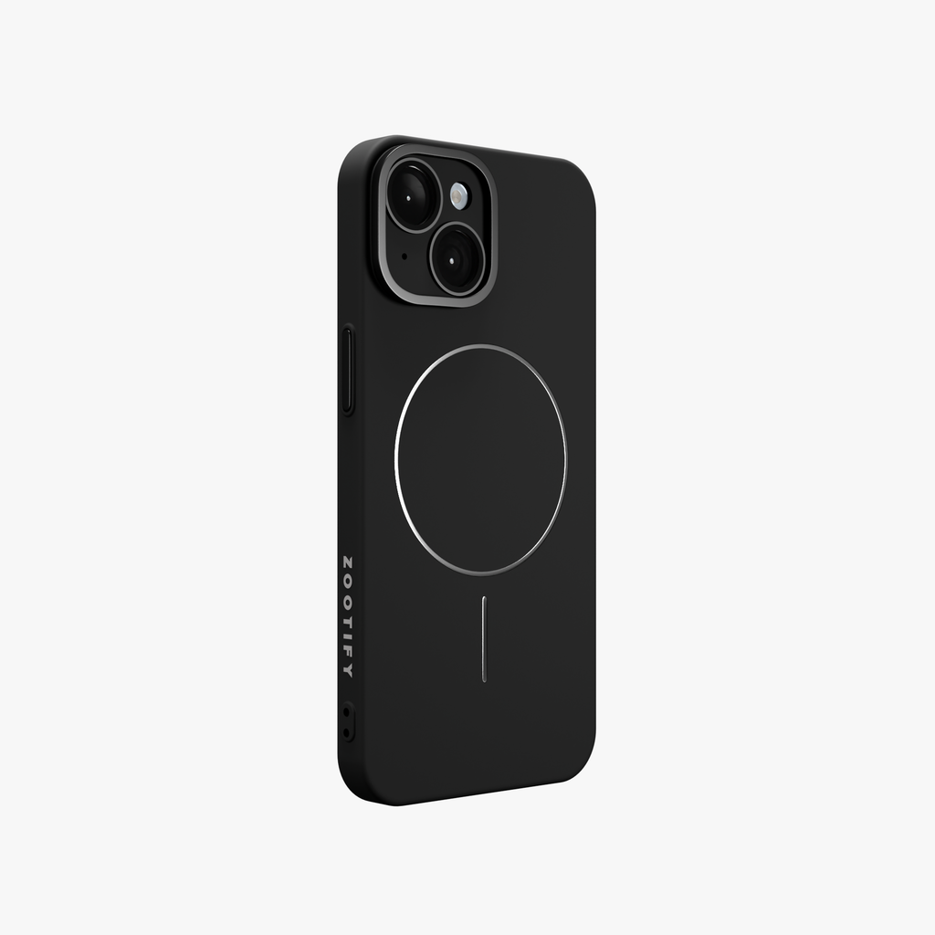 CamSafe – Black Minimal phone case with Kickstand & Lensguard for iPhone 15