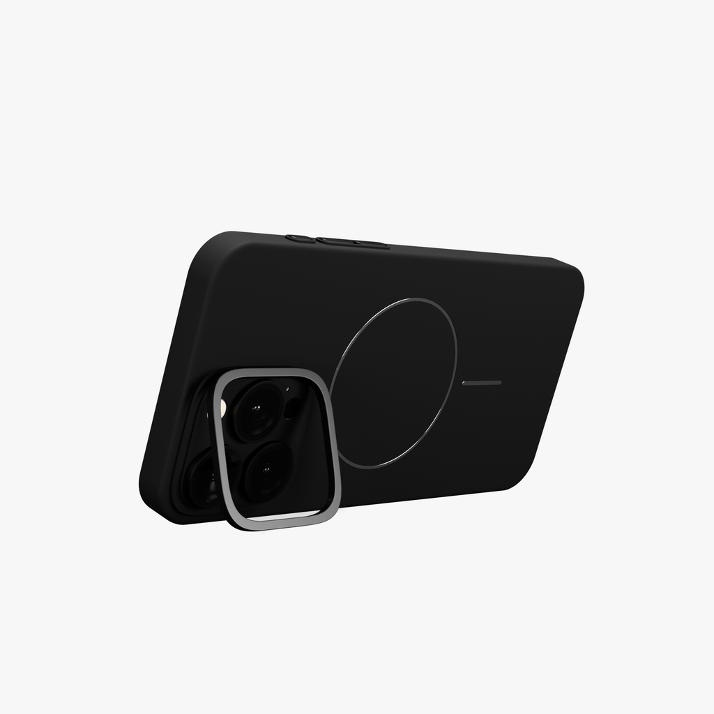 CamSafe – Black Minimal phone case with Kickstand & LensGuard for iPhone 15 pro max