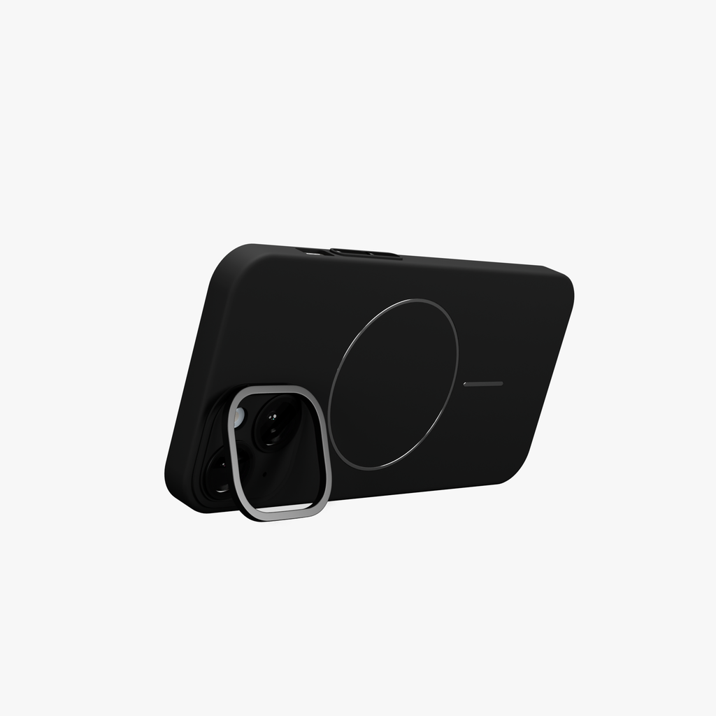 CamSafe – Black Minimal phone case with Kickstand & Lensguard for iPhone 15