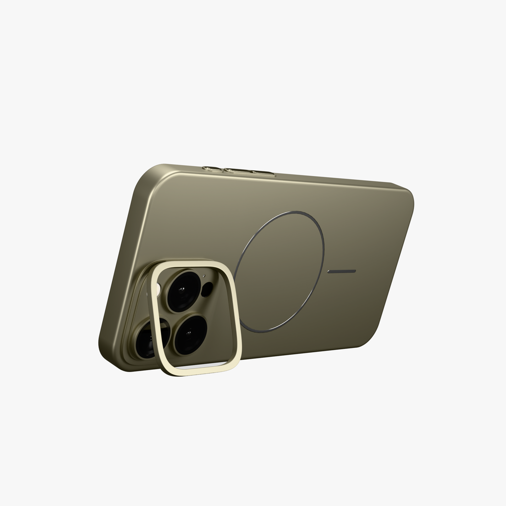 CamSafe – Grey Minimal phone case with Kickstand & LensGuard for iPhone 15 pro max