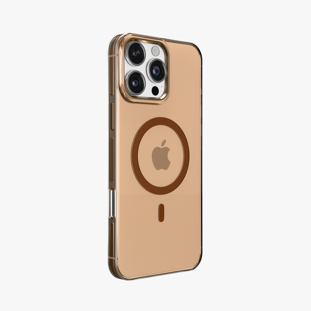 Crystal Flux – Brown Transparent Magnetic Case for iPhone 16 pro max