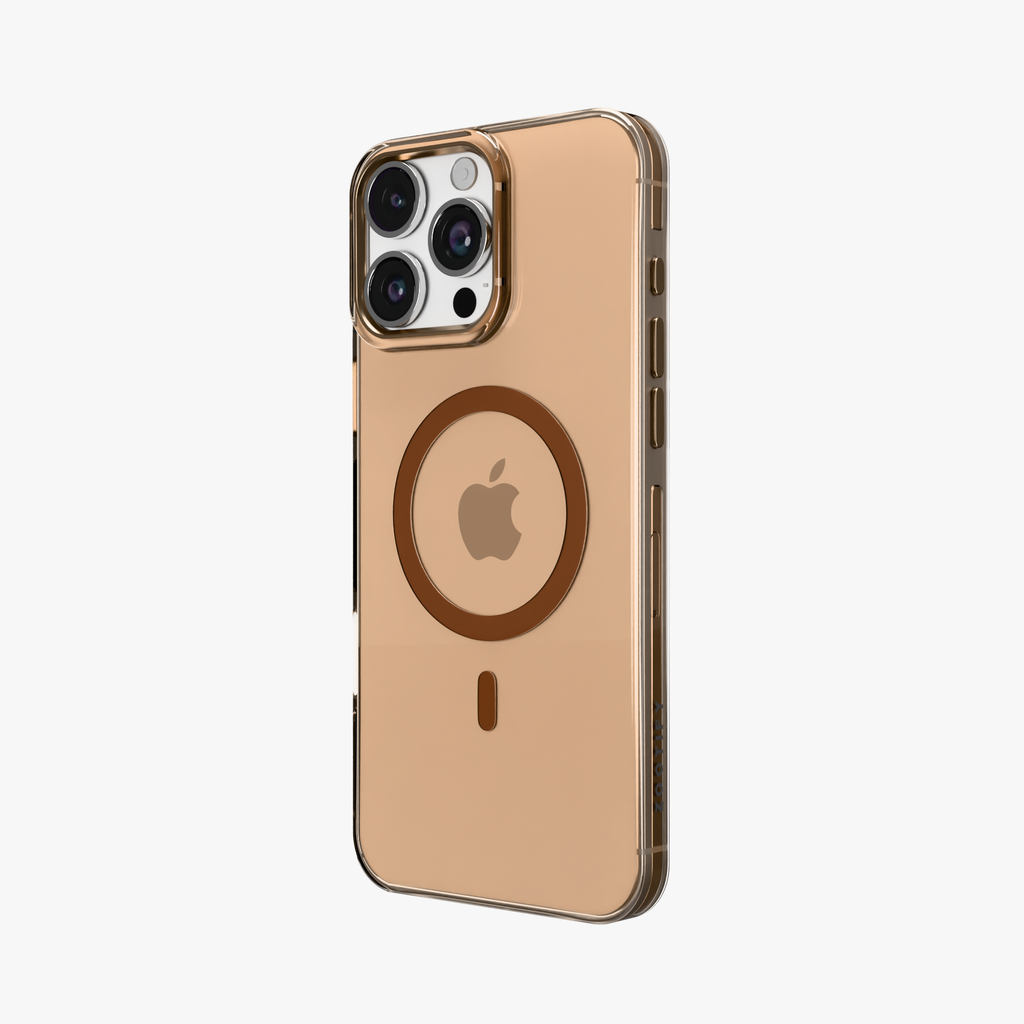 Crystal Flux – Brown Transparent Magnetic Case for iPhone 16 pro max