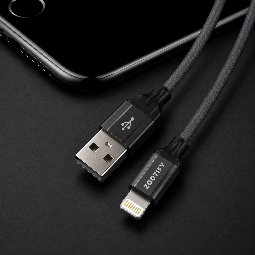 Zootify PWR USB A to Lightening Data Cable – 1m Grey