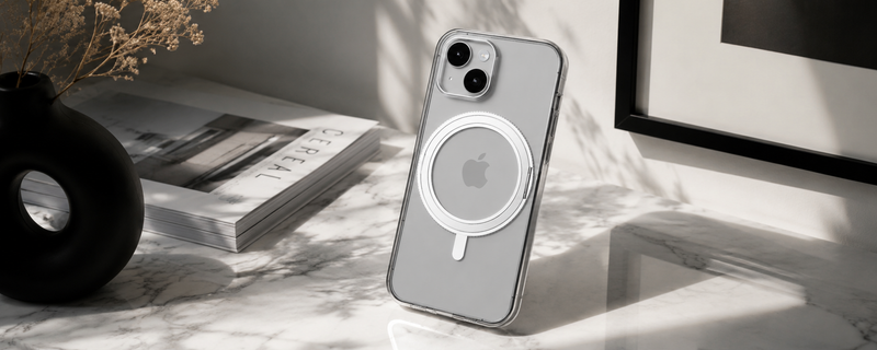 Orbit Grip – 360° Tactile O-Stand Clear transparent Case for iPhone 15 mobile banner 1
