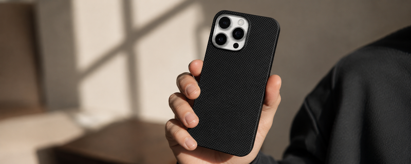 StealthForm –  Black Kevlar Shield MagSafe Case for iPhone 15 pro mobile banner 1