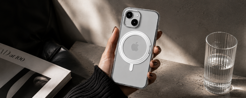 Orbit Grip – 360° Tactile O-Stand Clear transparent Case for iPhone 15 mobile banner 2