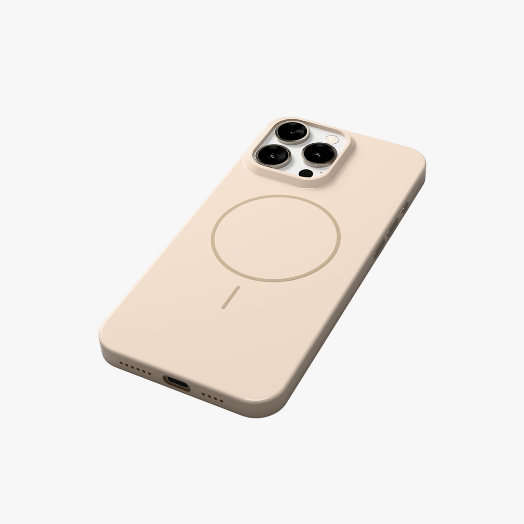 GlossCraft –  Beige Classic Glossy Magsafe Phone Case for iPhone 15 pro max