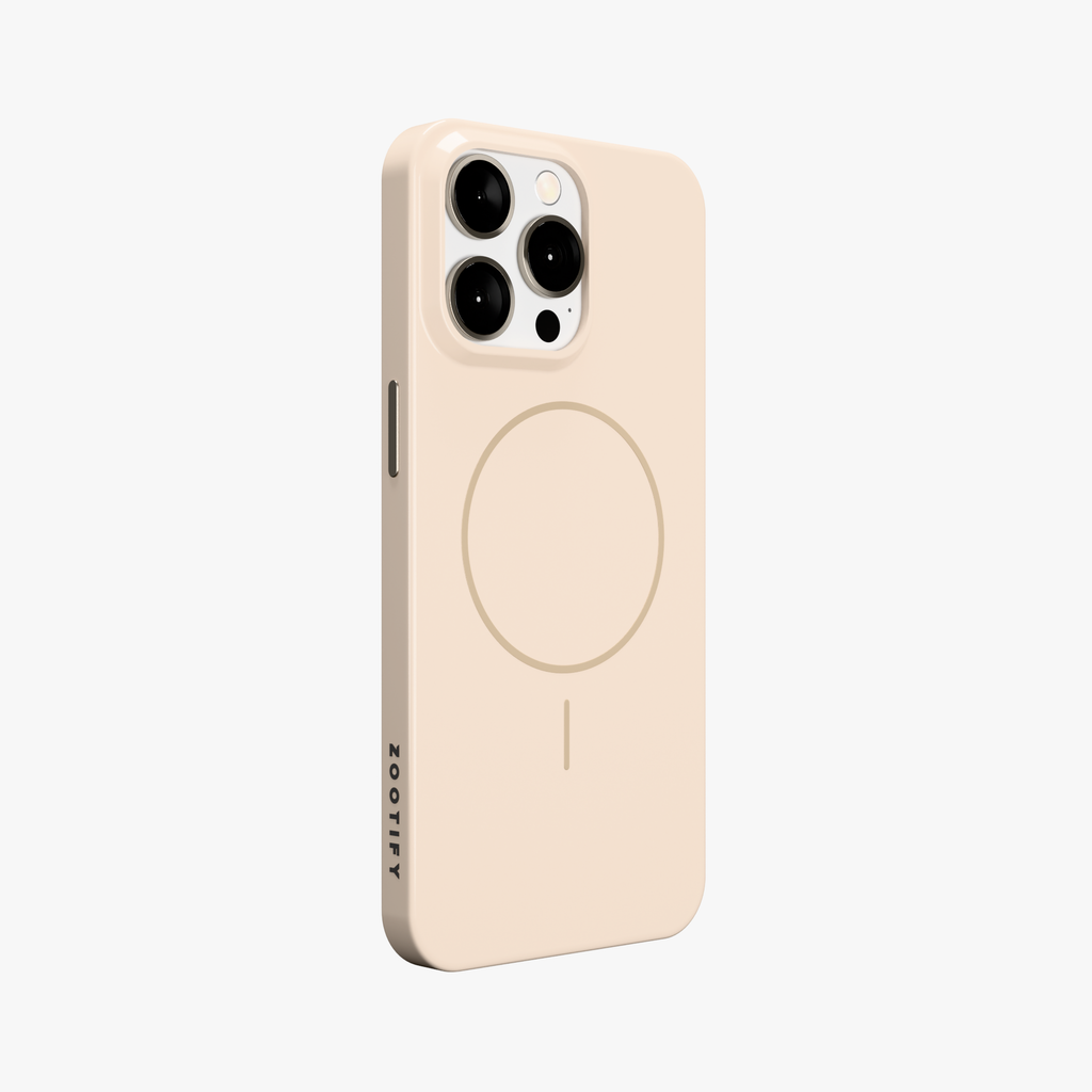 GlossCraft –  Beige Classic Glossy Magsafe Phone Case for iPhone 15 pro max