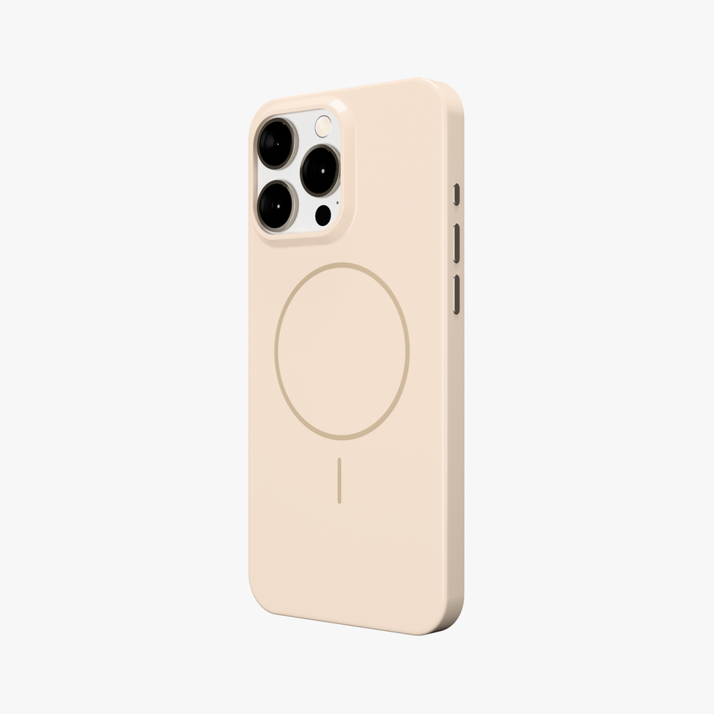 GlossCraft –  Beige Classic Glossy Magsafe Phone Case for iPhone 15 pro max