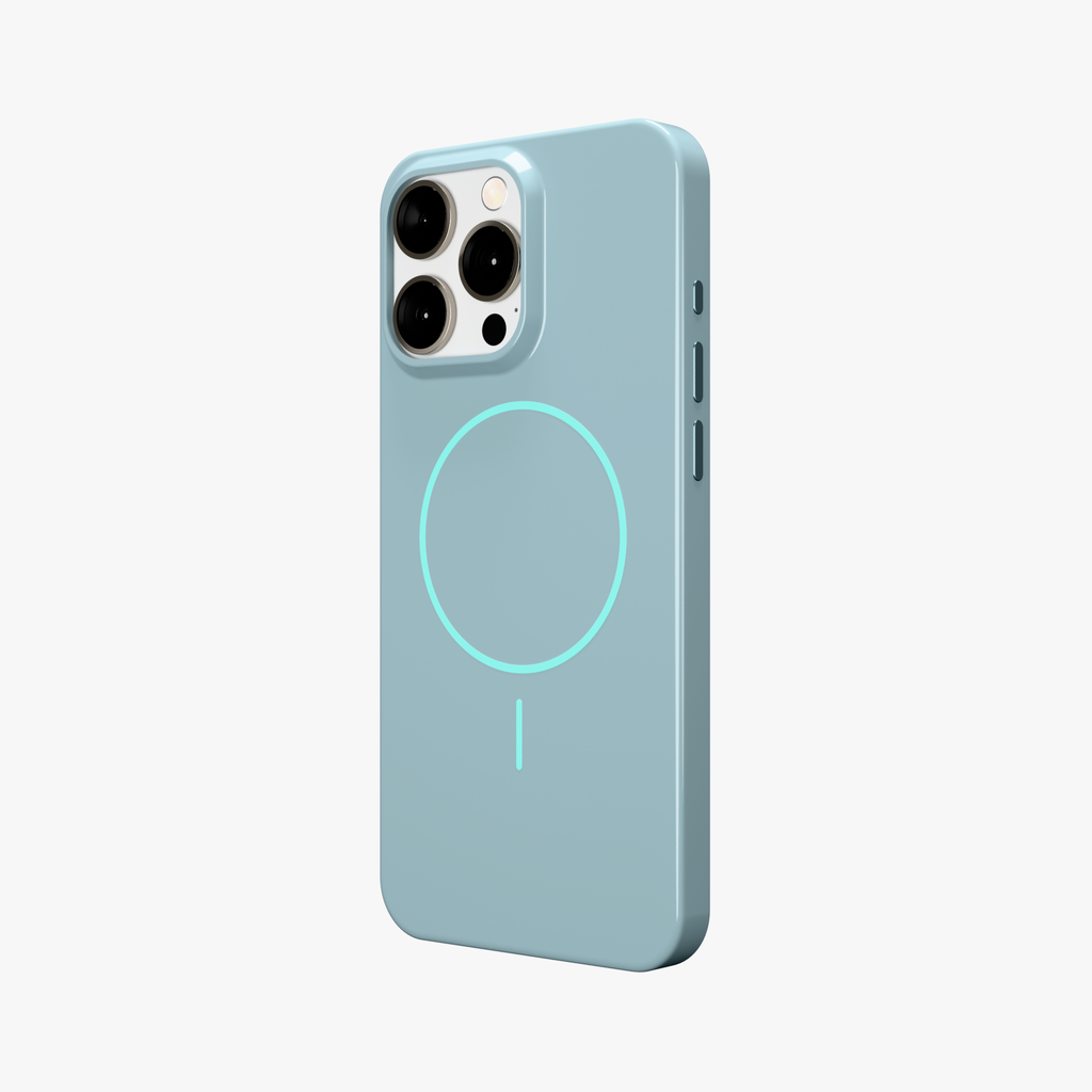 GlossCraft –  Classic Blue Glossy Magsafe Phone Case for iPhone 15 pro max