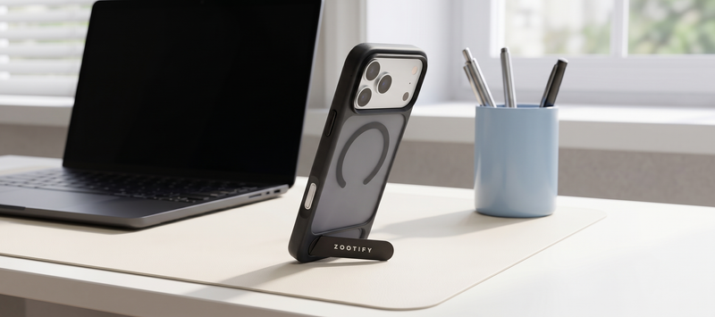 Frostand – Black Frosted MagSafe Case Cover with Kickstand for iPhone 17 pro mobile banner 1