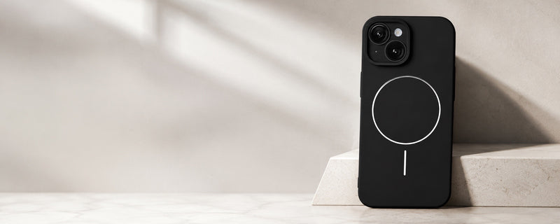 CamSafe – Black Minimal phone case with Kickstand & Lensguard for iPhone 15 mobile banner 2