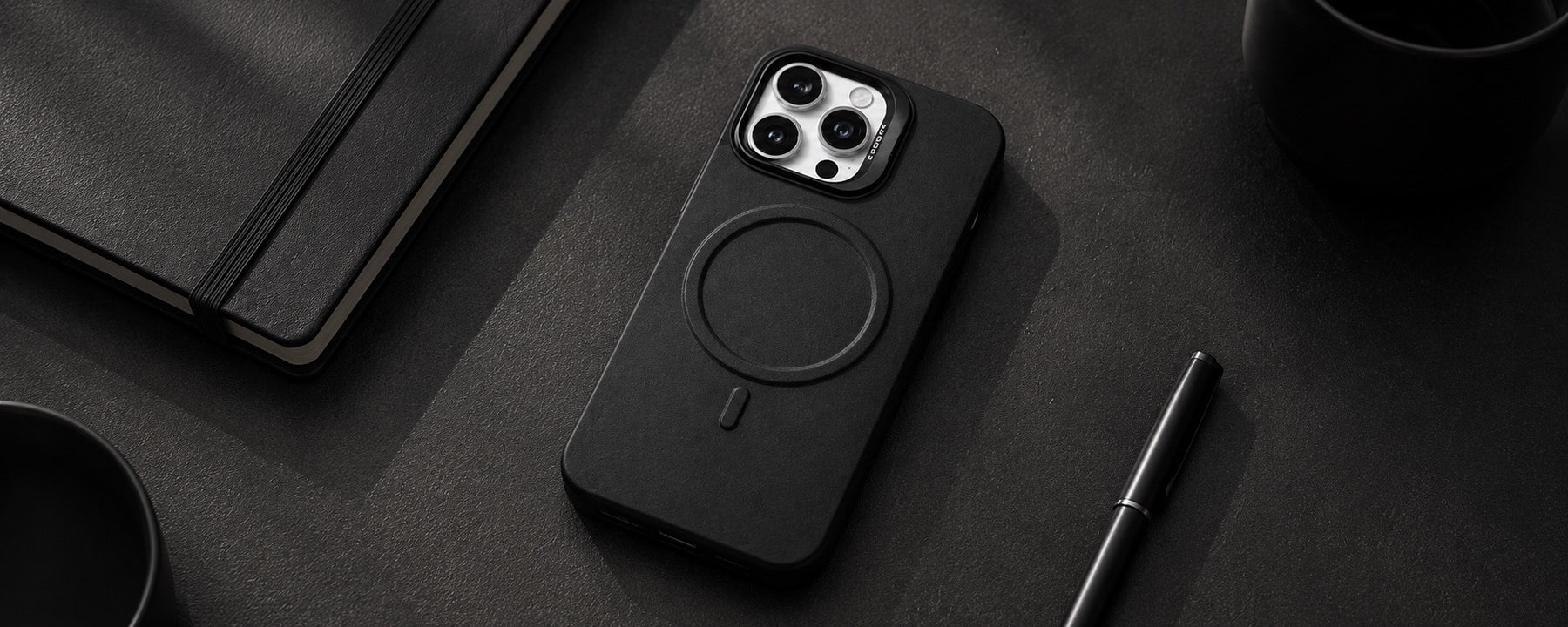PrimoEdge – Black Luxe Leather design Magsafe case for iPhone 15 pro banner 2