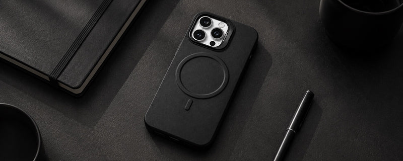 PrimoEdge – Black Luxe Leather design Magsafe case for iPhone 15 pro mobile banner 1