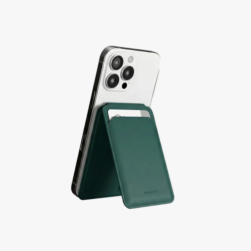 MagSafe Wallet – Olive Green Premium Leatherite Slim Card Holder with Stand