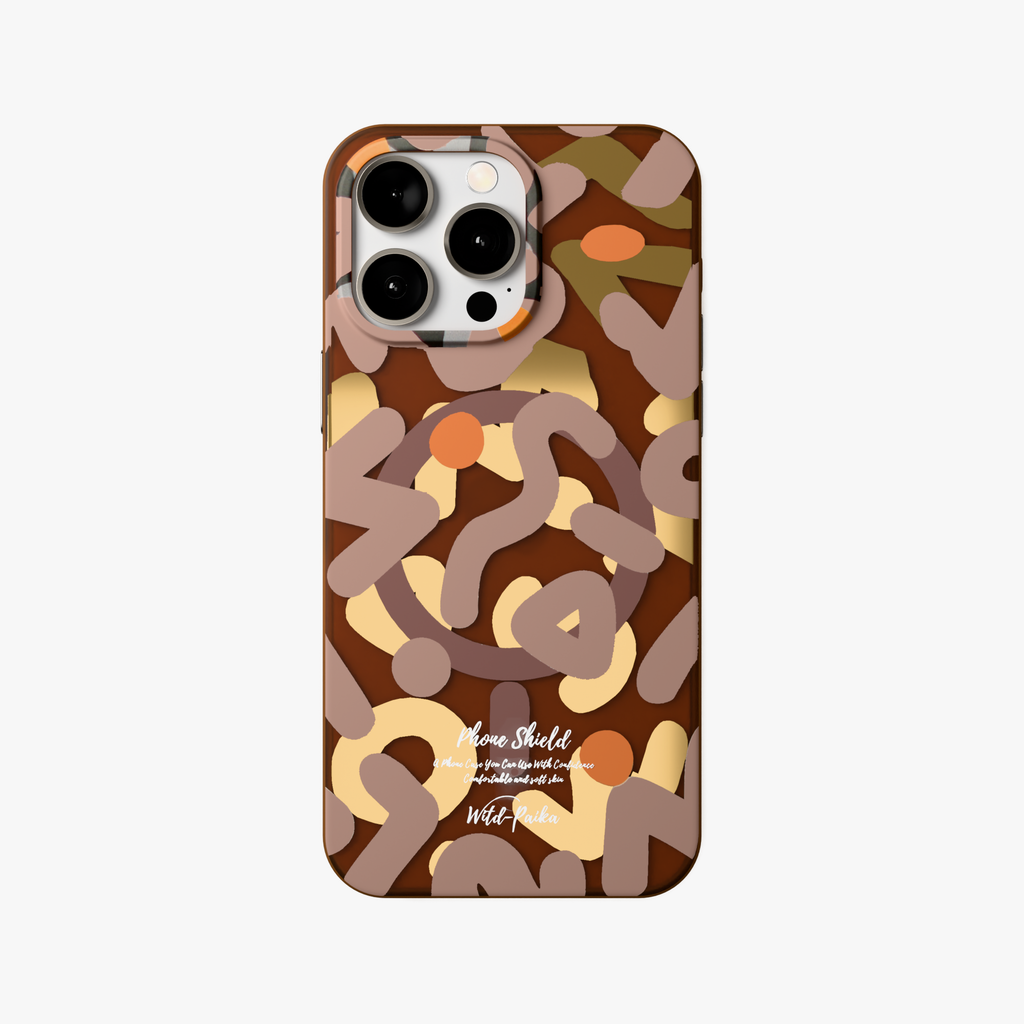 NeoWave – Brown Unique Double-layer Print Frosted MagSafe Phone Cover for iPhone 15 pro max