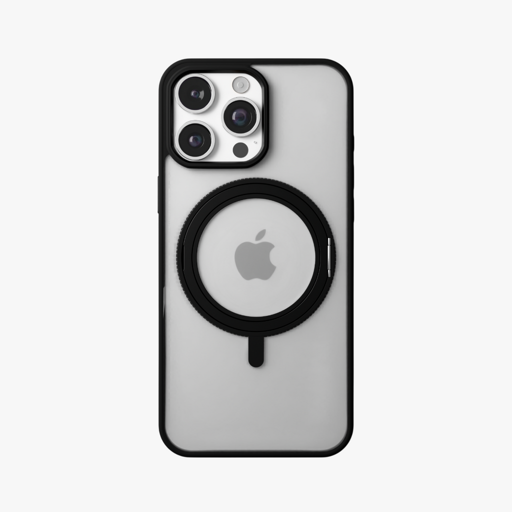 Orbit Grip – Black 360° Tactile O-Stand Clear transparent Case for iPhone 16 pro max