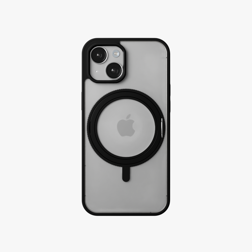 Orbit Grip – Black 360° Tactile O-Stand Clear transparent Case for iPhone 15