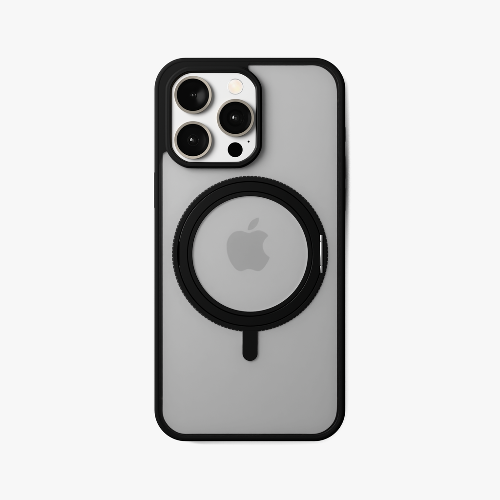 Orbit Grip – Black 360° Tactile O-Stand Clear transparent Case for iPhone 15 pro max