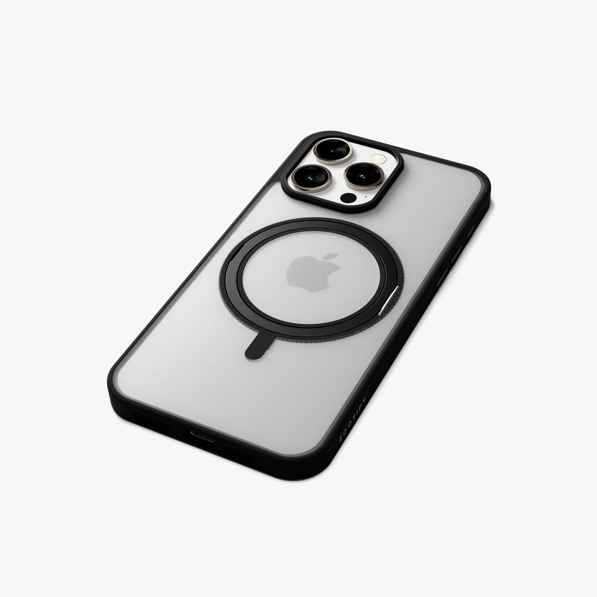 Orbit Grip – Black 360° Tactile O-Stand Clear transparent Case for iPhone 15 pro max