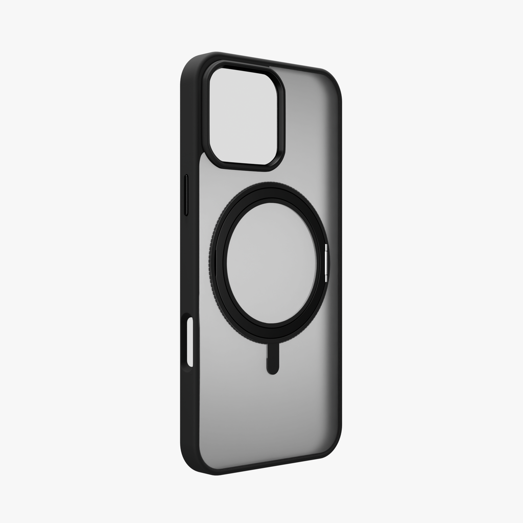 Orbit Grip – Black 360° Tactile O-Stand Clear transparent Case for iPhone 16 pro max