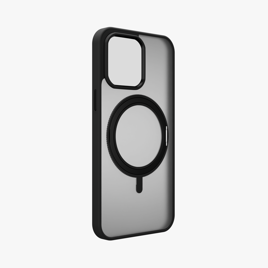Orbit Grip – Black 360° Tactile O-Stand Clear transparent Case for iPhone 15 pro max