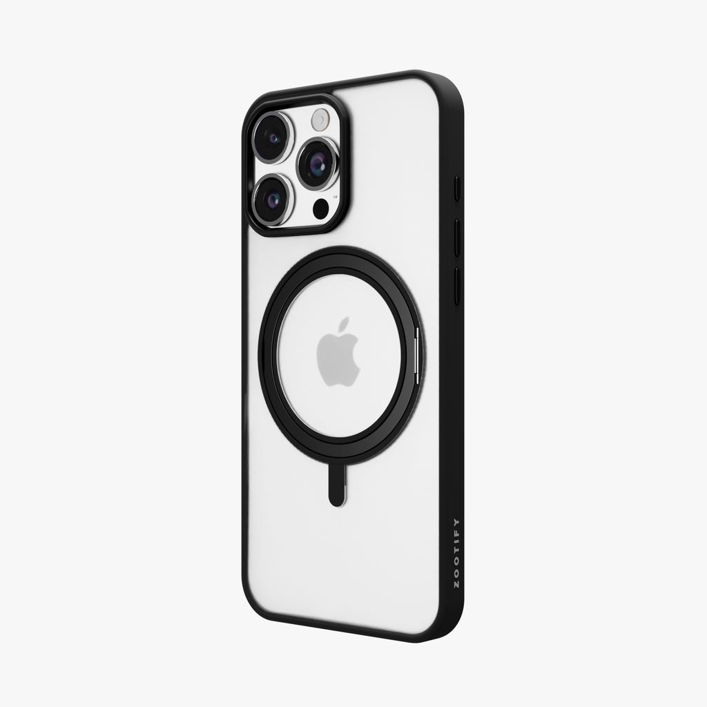 Orbit Grip – Black 360° Tactile O-Stand Clear transparent Case for iPhone 16 pro max