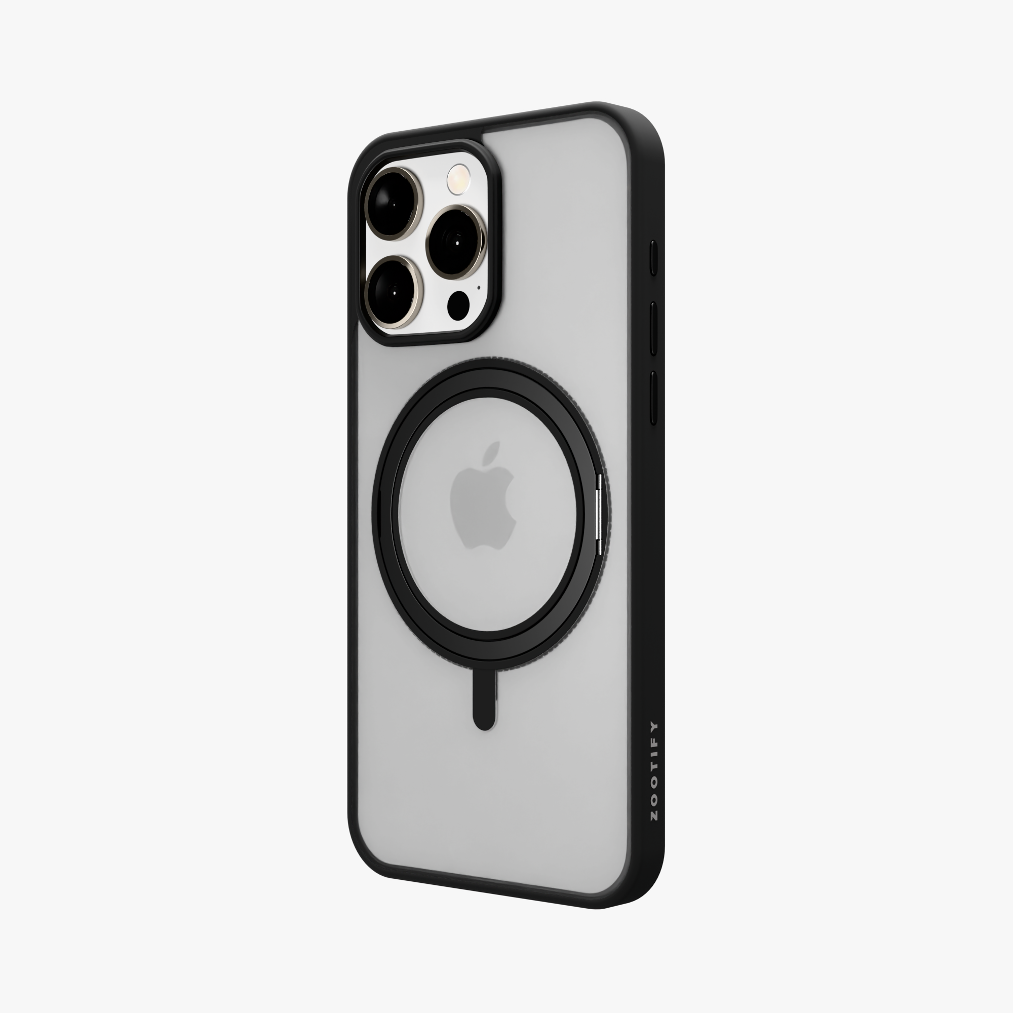 Orbit Grip – Black 360° Tactile O-Stand Clear transparent Case for iPhone 15 pro max