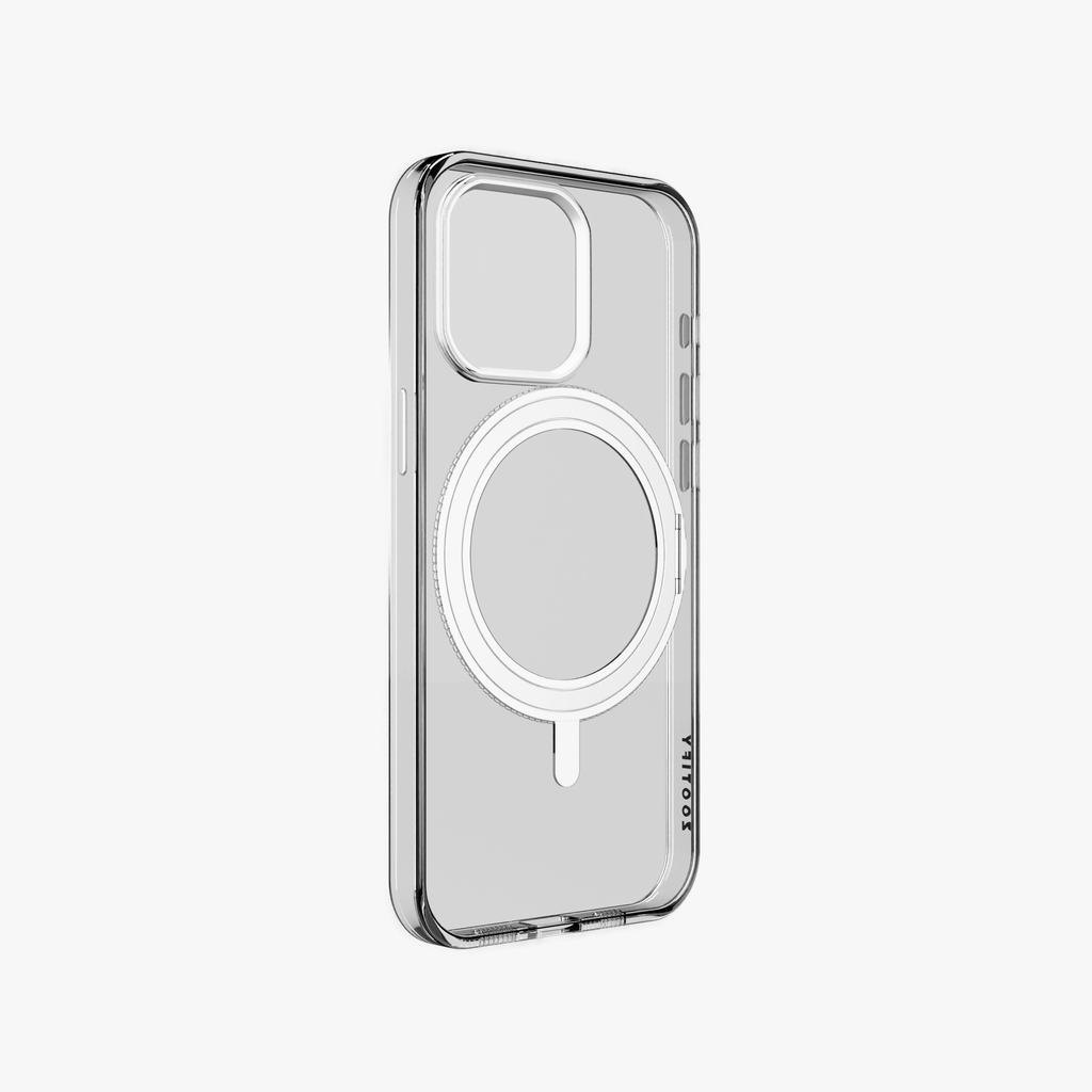 Orbit Grip –   Clear Silver 360° Tactile O-Stand Clear transparent Case for iPhone 15 pro