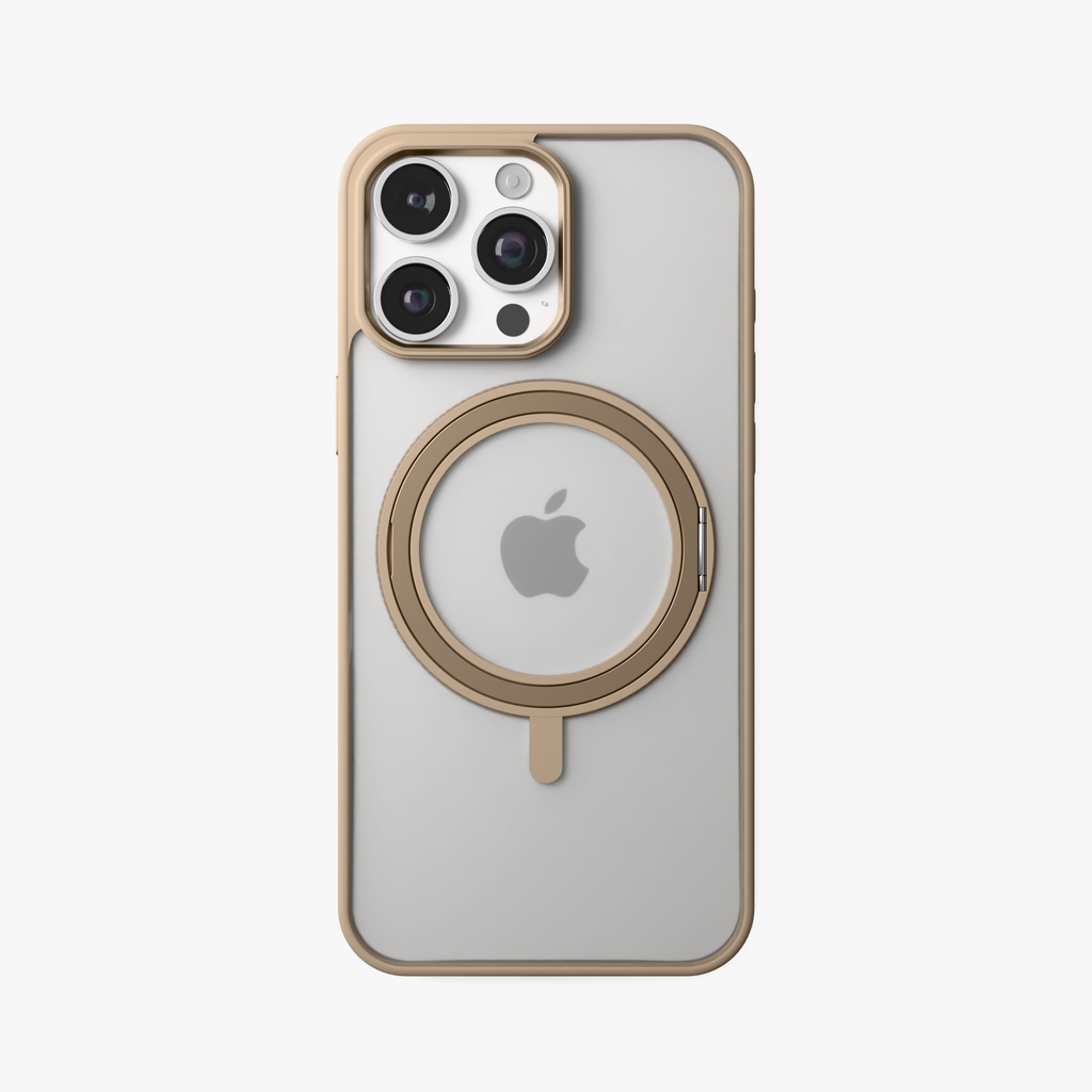 Orbit Grip – Brown 360° Tactile O-Stand Clear transparent Case for iPhone 16 pro max