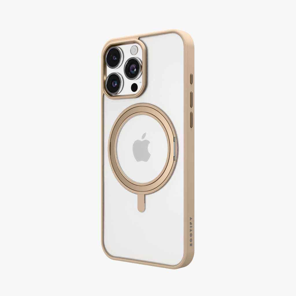 Orbit Grip – Brown 360° Tactile O-Stand Clear transparent Case for iPhone 16 pro max