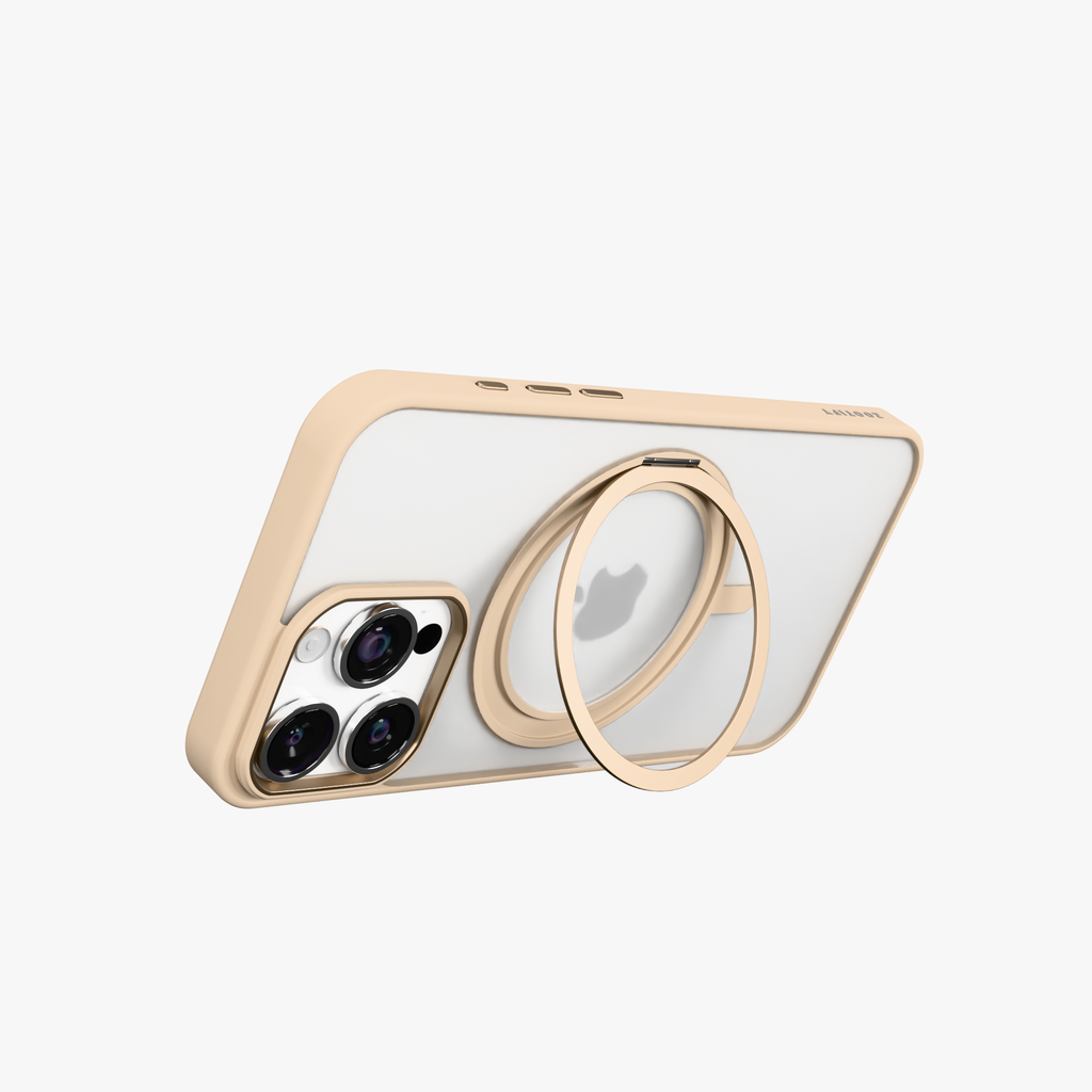 Orbit Grip – Brown 360° Tactile O-Stand Clear transparent Case for iPhone 16 pro max