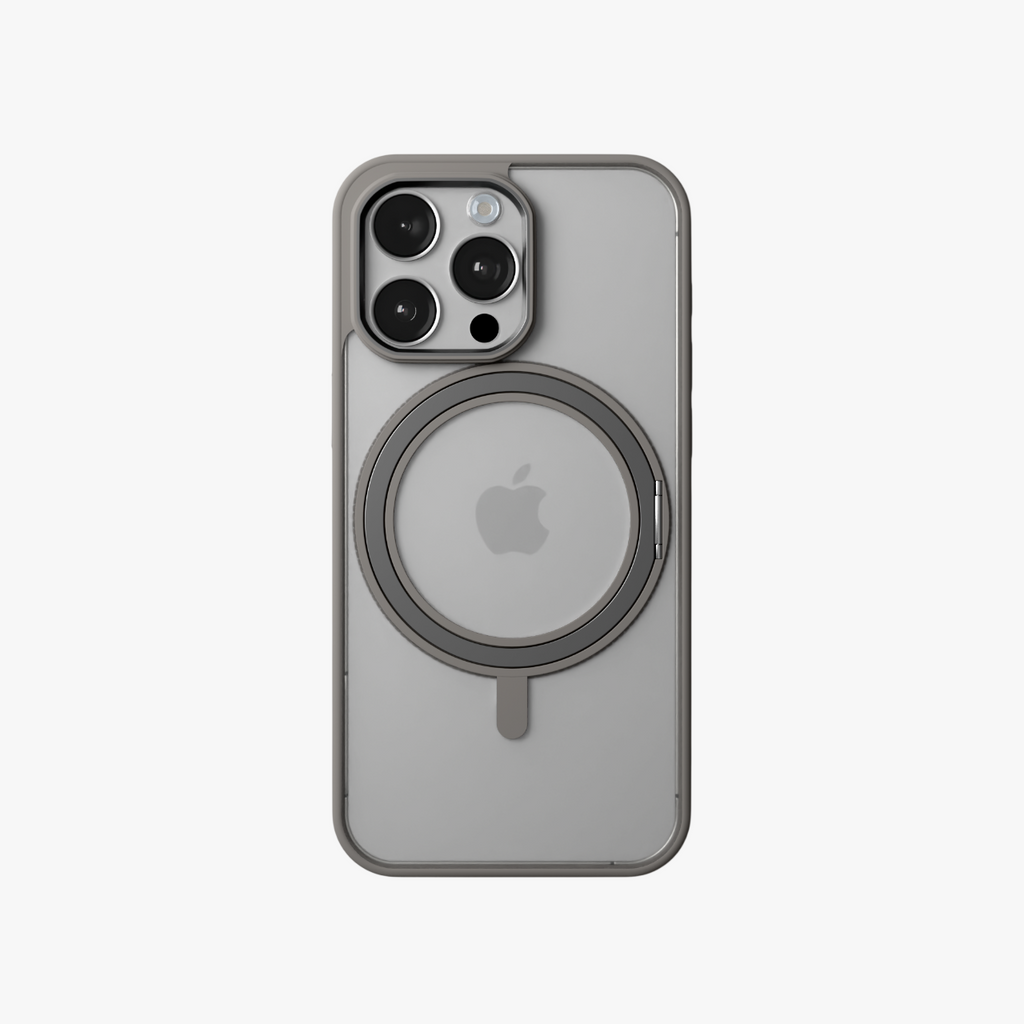 Orbit Grip –   Grey 360° Tactile O-Stand Clear transparent Case for iPhone 15 pro