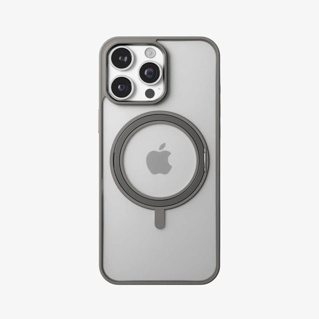 Orbit Grip – Grey 360° Tactile O-Stand Clear transparent Case for iPhone 16 pro max