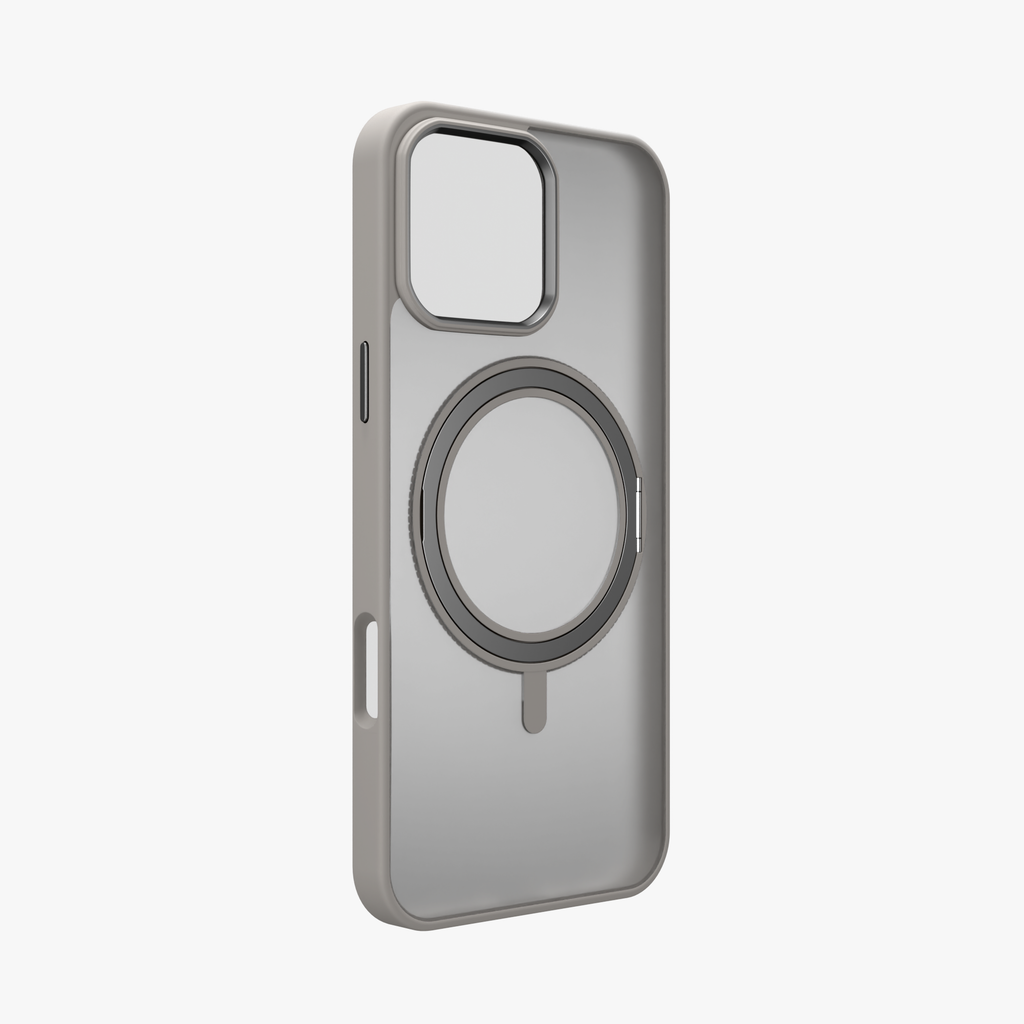 Orbit Grip – Grey 360° Tactile O-Stand Clear transparent Case for iPhone 16 pro max