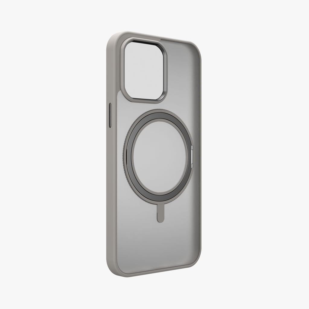 Orbit Grip – Grey 360° Tactile O-Stand Clear transparent Case for iPhone 15 pro max